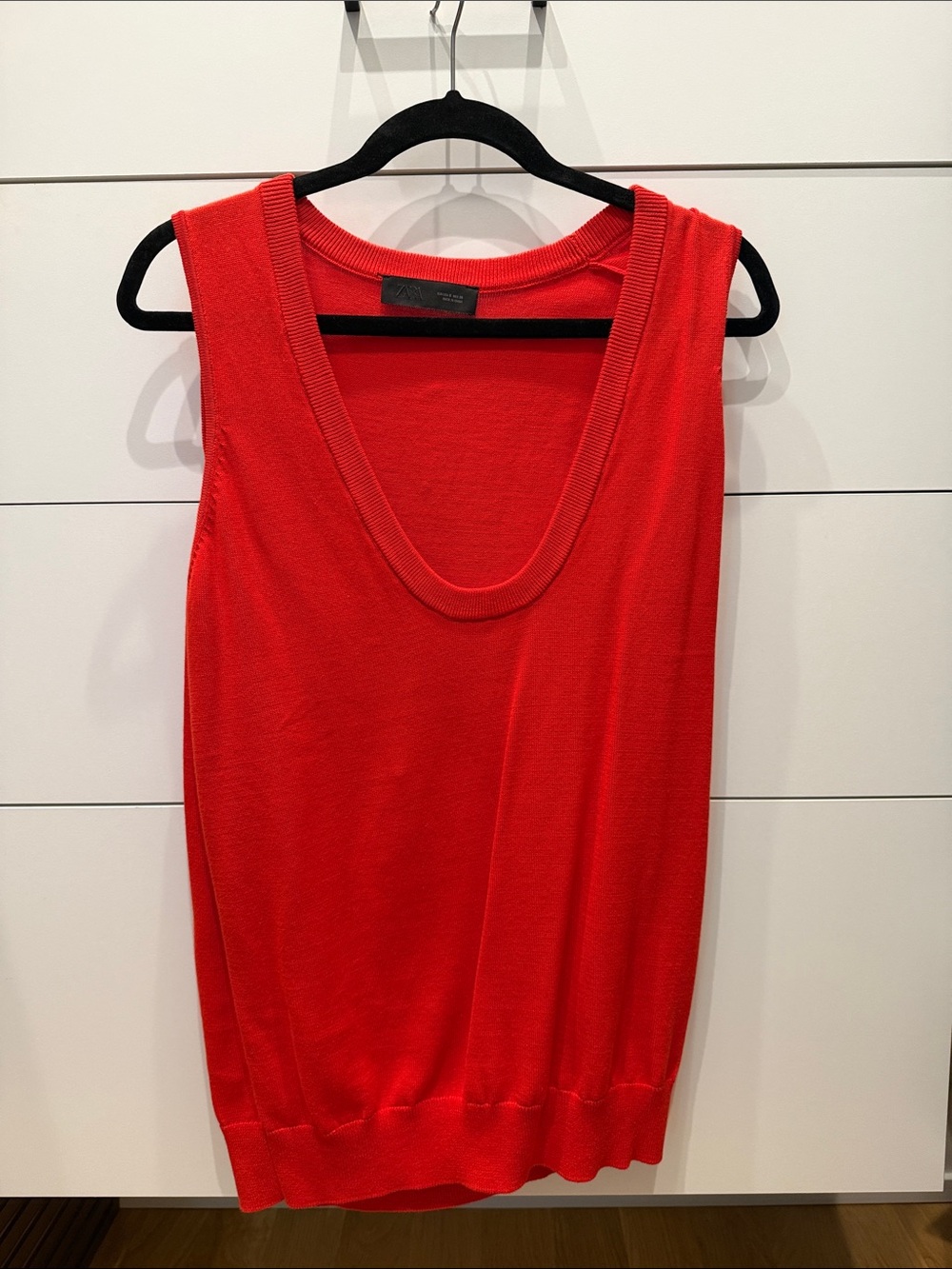 Zara Bright Red Deep Scoop Knit Tank